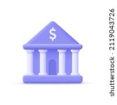 Bank building. Online banking, finance, bank transactions, bank service. 3d vector icon. Cartoon minimal style.