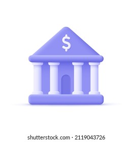 Bank building. Online banking, finance, bank transactions, bank service. 3d vector icon. Cartoon minimal style. - Shutterstock ID 2119043726