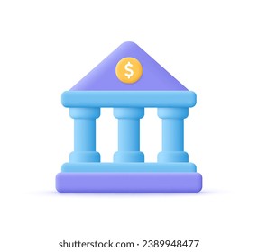 Bank building. Online banking, finance, bank transactions, bank service. 3d vector icon. Cartoon minimal style.