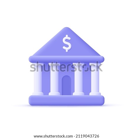 Bank building. Online banking, finance, bank transactions, bank service. 3d vector icon. Cartoon minimal style.