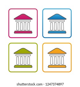 Bank Building - Outline Styled Icon - Editable Stroke - Colorful Vector Illustration - Isolated On White Background