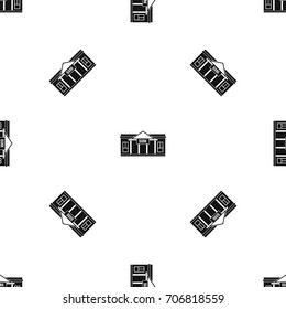Bank building pattern repeat seamless in black color for any design. Vector geometric illustration