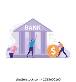 Bank Building with People Around