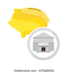 Bank building with a pig bank icon. Vector illustration design