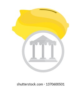 Bank building with a pig bank icon. Vector illustration design