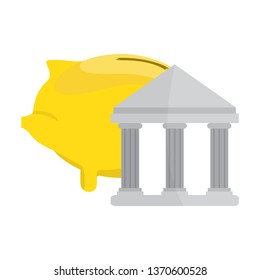 Bank building with a pig bank icon. Vector illustration design