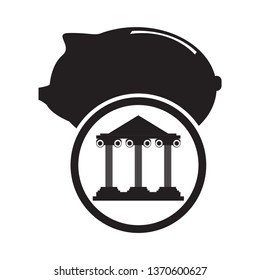 Bank building with a pig bank icon. Vector illustration design