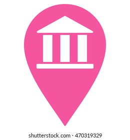 Bank Building Pin icon. Vector style is flat iconic symbol with rounded angles, pink color, white background.