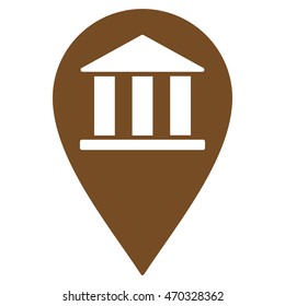 Bank Building Pin icon. Vector style is flat iconic symbol with rounded angles, brown color, white background.