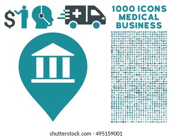 Bank Building Pointer icon with 1000 medical commerce soft blue vector design elements. Clipart style is flat bicolor symbols, white background.