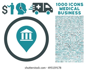 Bank Building Pointer icon with 1000 medical commerce soft blue vector pictographs. Design style is flat bicolor symbols, white background.