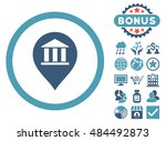 Bank Building Pointer icon with bonus pictures. Vector illustration style is flat iconic bicolor symbols, cyan and blue colors, white background.