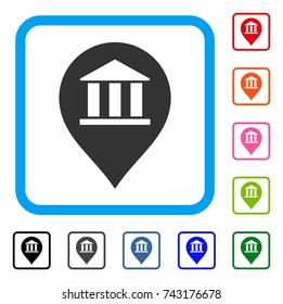 Bank Building Pointer icon. Flat grey iconic symbol in a light blue rounded frame. Black, gray, green, blue, red, orange color additional versions of Bank Building Pointer vector.