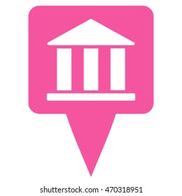 Bank Building Pointer icon. Vector style is flat iconic symbol with rounded angles, pink color, white background.