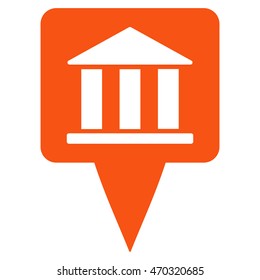 Bank Building Pointer icon. Vector style is flat iconic symbol with rounded angles, orange color, white background.