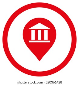 Bank Building Pointer vector rounded icon. Image style is a flat icon symbol inside a circle, red color, white background.