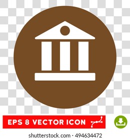 Bank Building round icon. Vector EPS illustration style is flat iconic bicolor symbol, white and brown colors, transparent background.