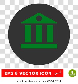 Bank Building round icon. Vector EPS illustration style is flat iconic bicolor symbol, green and gray colors, transparent background.