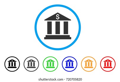 Bank Building rounded icon. Style is a flat bank building gray symbol inside light blue circle with black, gray, green, blue, red, orange versions. Vector designed for web and software interfaces.