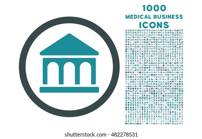 Bank Building rounded vector bicolor icon with 1000 medical business icons. Set style is flat pictograms, soft blue colors, white background.
