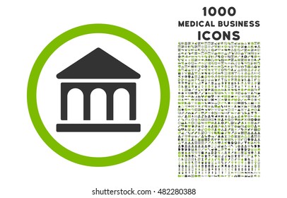 Bank Building rounded vector bicolor icon with 1000 medical business icons. Set style is flat pictograms, eco green and gray colors, white background.