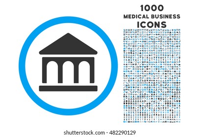 Bank Building rounded vector bicolor icon with 1000 medical business icons. Set style is flat pictograms, blue and gray colors, white background.