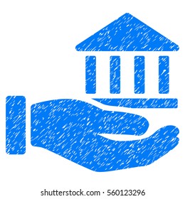 Bank Building Service Hand grainy textured icon for overlay watermark stamps. Flat symbol with dust texture. Dotted vector blue ink rubber seal stamp with grunge design on a white background.