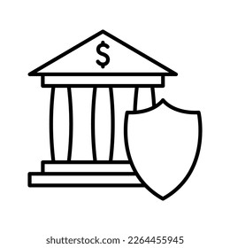 Bank building and shield. Bank Insurance Coverage, deposit guarantee. Financial loss Protection Symbol. Vector illustration.