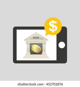 bank building in smartphone icon, vector illustration