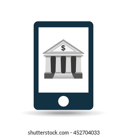 bank building in smartphone icon, vector illustration