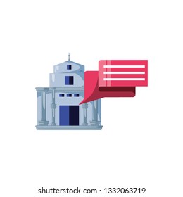 bank building with speech bubble isolated icon
