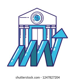 bank building with statistics arrow