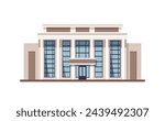 Bank building street with city skylines behind background,flat design icon vector illustration