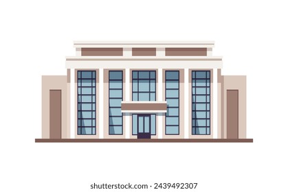 Calle del edificio del banco con horizontes de la ciudad detrás del fondo, ilustración vectorial de icono de diseño plano