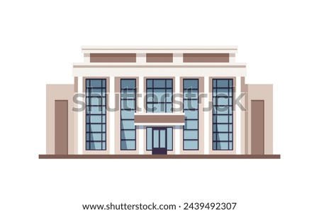 Bank building street with city skylines behind background,flat design icon vector illustration