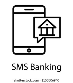 
Bank building structure on a smartphone depicting sms banking 
