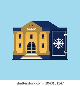 Bank building. Symbol of Safe. Vector flat illustration