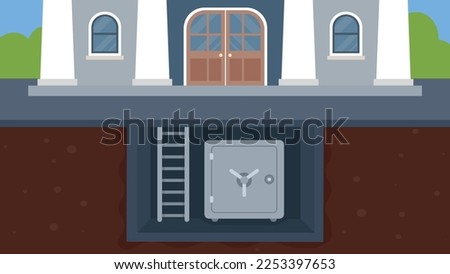 Bank building and underground vault - vector clipart