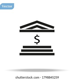 Construcción de bancos, mejor icono de la línea gris vector sobre fondo blanco, dólar.