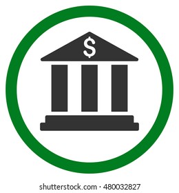 Bank Building vector bicolor rounded icon. Image style is a flat icon symbol inside a circle, green and gray colors, white background.
