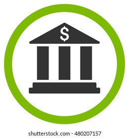 Bank Building vector bicolor rounded icon. Image style is a flat icon symbol inside a circle, eco green and gray colors, white background.