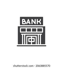 Icono de vector de construcción de banco. signo plano relleno para concepto móvil y diseño web. Icono de glifo de puerta de entrada bancaria. Símbolo, ilustración del logotipo. Gráficos vectoriales