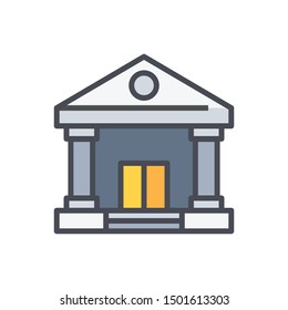 Bank Building Vector Icon, Illustration Style outline Filled 