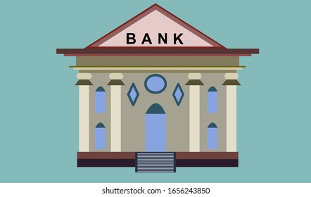 Bank Building Vector Icon Isolated On Pastel Color Background, Vector For Computer And Mobile Graphic And Web Design