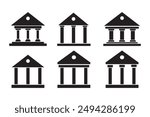 bank building vector icon Silhouette set, Bank Government Courthouse Architecture simple land mark. museum, university icon, academic institute university stock vector,