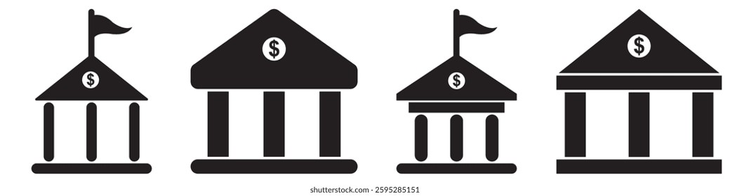 bank building vector icon Silhouette set. bank vector icon, museum, university, academic institute university stock vector, Bank Government Courthouse Architecture simple land mark. 