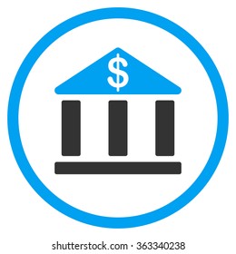 Bank Building vector icon. Style is bicolor flat circled symbol, blue and gray colors, rounded angles, white background.