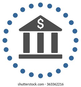 Bank Building vector icon. Style is bicolor flat circled symbol, cobalt and gray colors, rounded angles, white background.