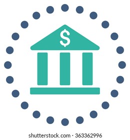 Bank Building vector icon. Style is bicolor flat circled symbol, cobalt and cyan colors, rounded angles, white background.