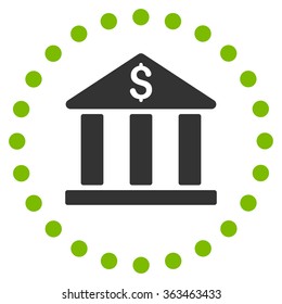 Bank Building vector icon. Style is bicolor flat circled symbol, eco green and gray colors, rounded angles, white background.